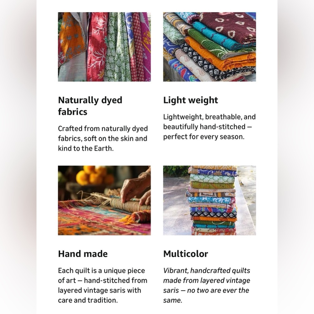 Colorful Handmade Vintage Kantha Quilt - Twin Size - Reversible - Free Shipping! - Picture 2 of 7